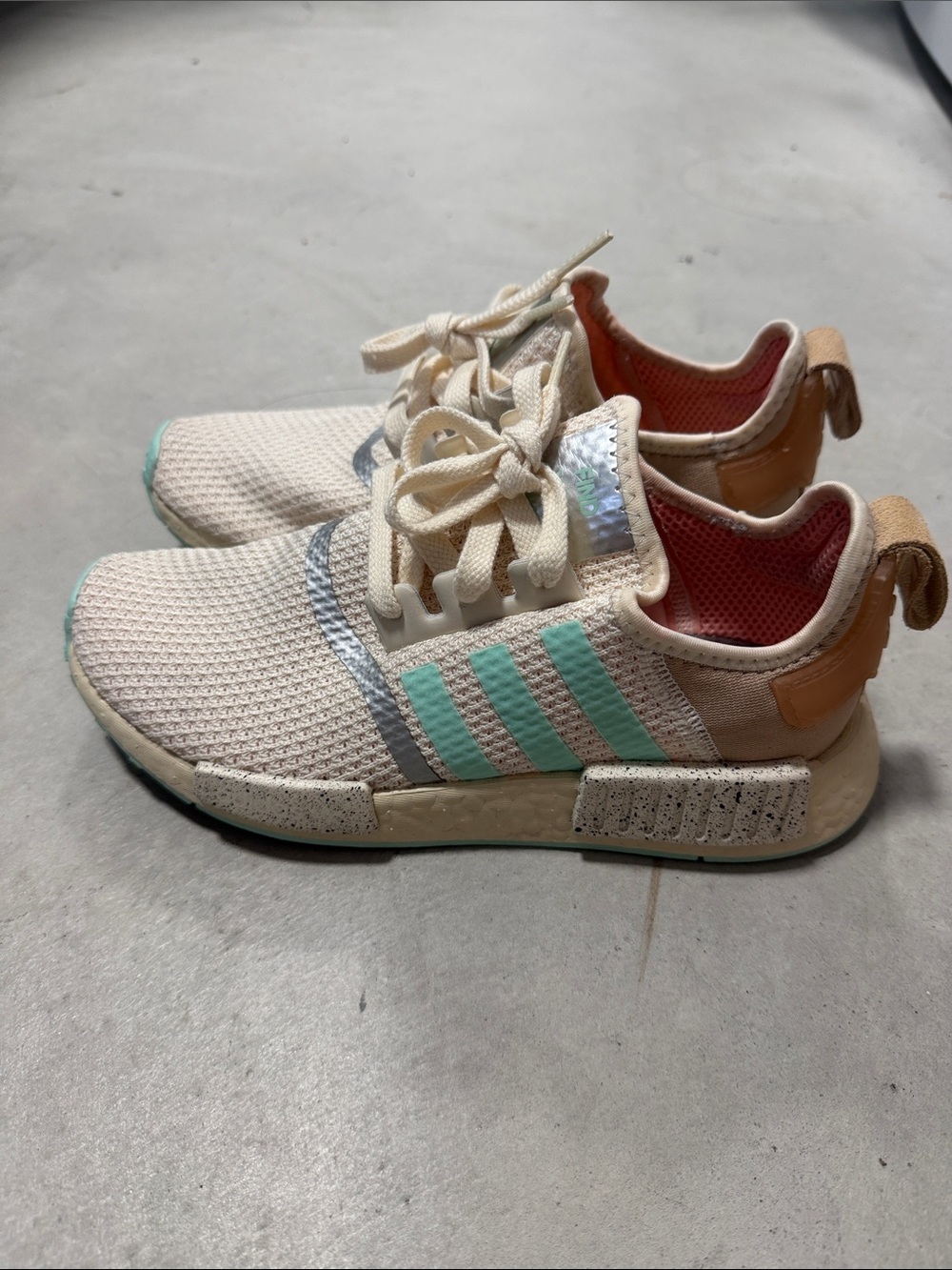 adidas Cream Knit Sneakers with Mint Stripes and Coral Lining